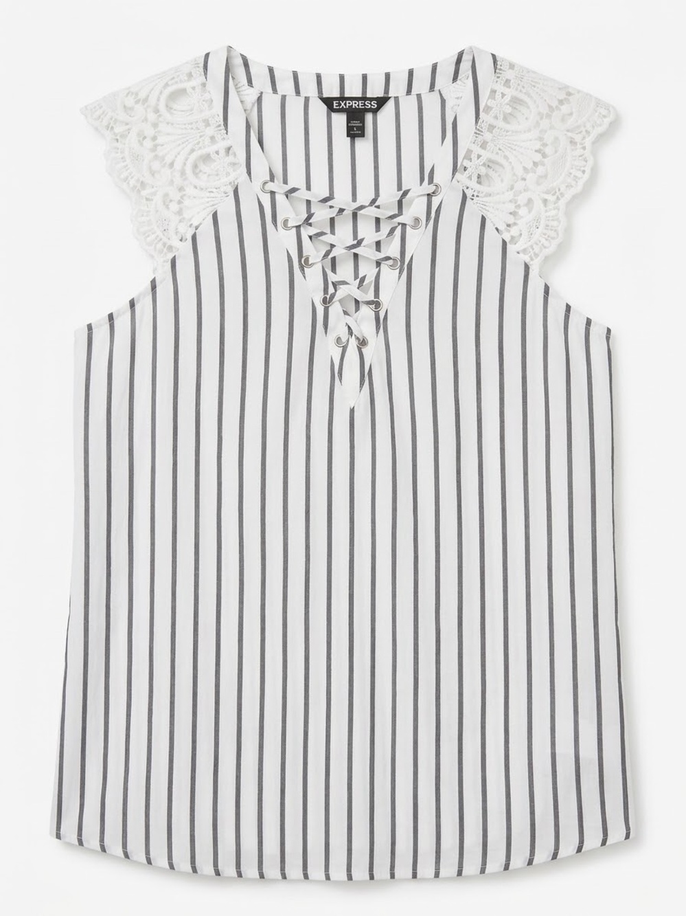 Express White Lace-Trim Striped Lace-Up Camisole